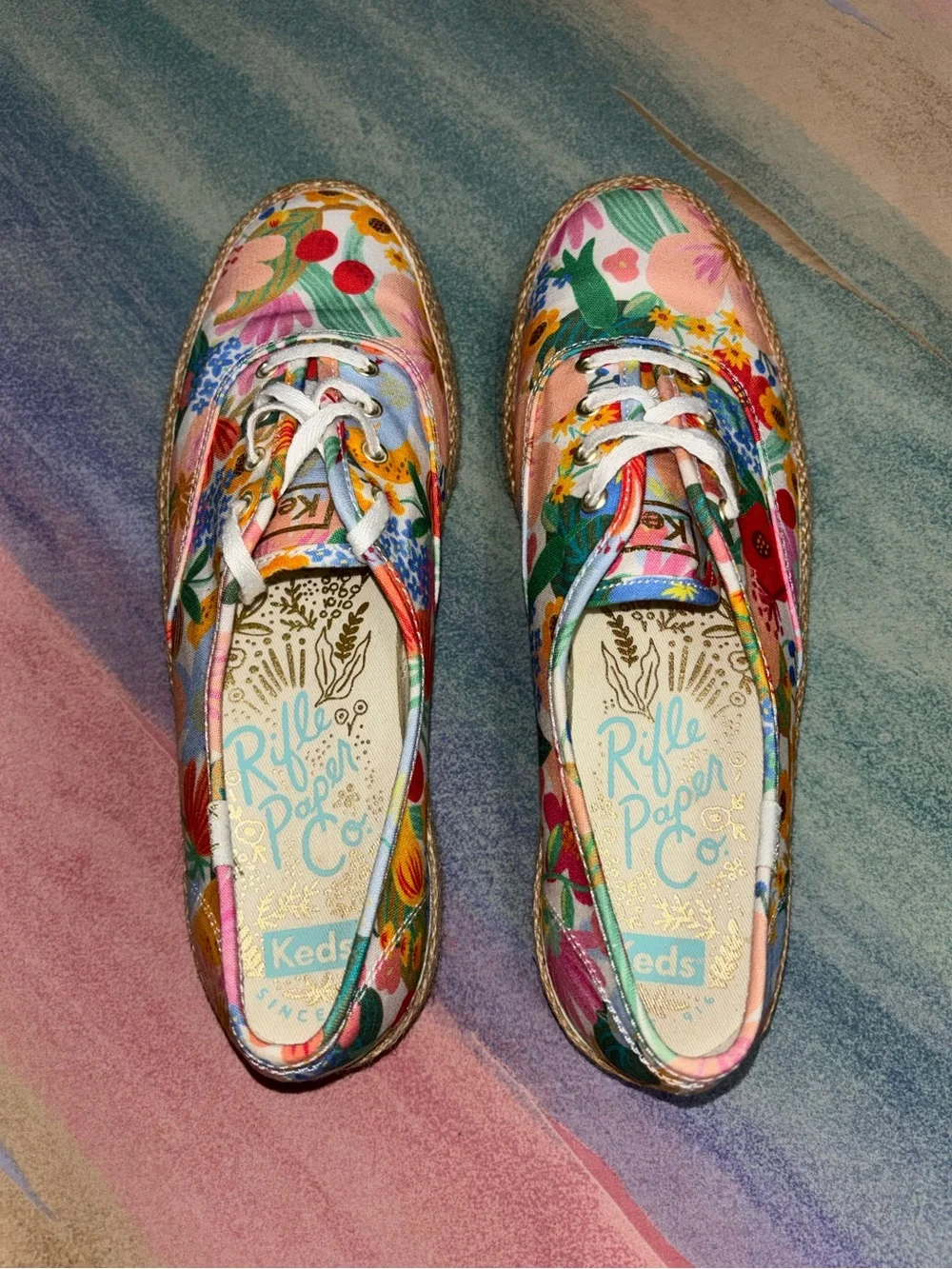 Women x Rifle Paper Co Triple Kick Jute Margaux Platform Casual Sneakers 8.5